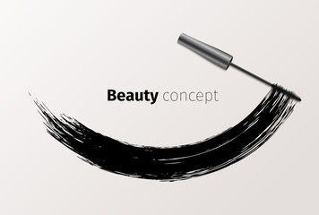 Mascara fashion banner, clear template for advertising or magazine page. Realistic vector cosmetic object, beauty concept