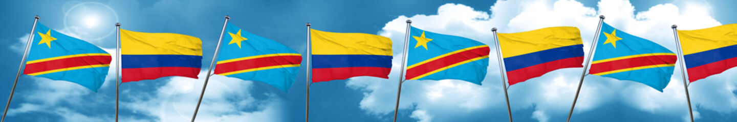Democratic republic of the congo flag with Colombia flag, 3D ren
