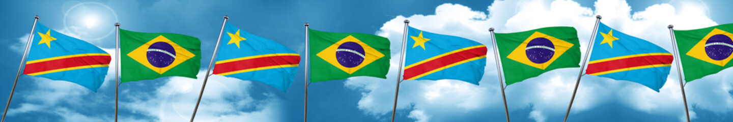 Democratic republic of the congo flag with Brazil flag, 3D rende
