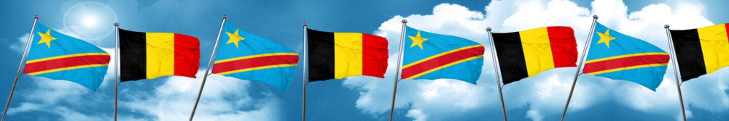 Democratic republic of the congo flag with Belgium flag, 3D rend
