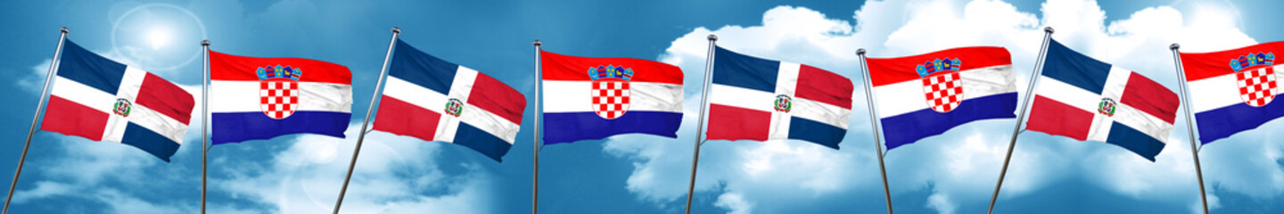 dominican republic flag with Croatia flag, 3D rendering