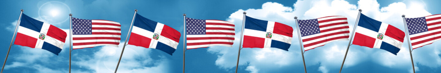 dominican republic flag with American flag, 3D rendering