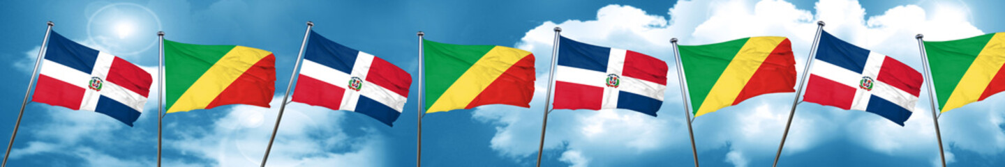 dominican republic flag with congo flag, 3D rendering