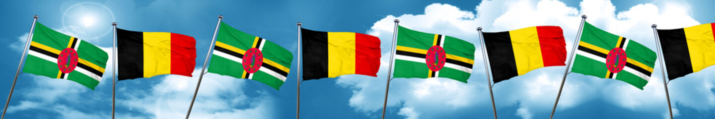 Dominica flag with Belgium flag, 3D rendering