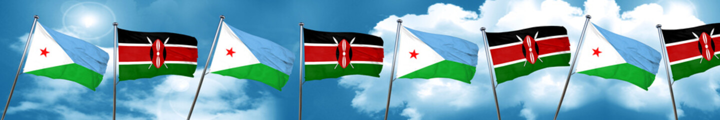 Djibouti flag with Kenya flag, 3D rendering