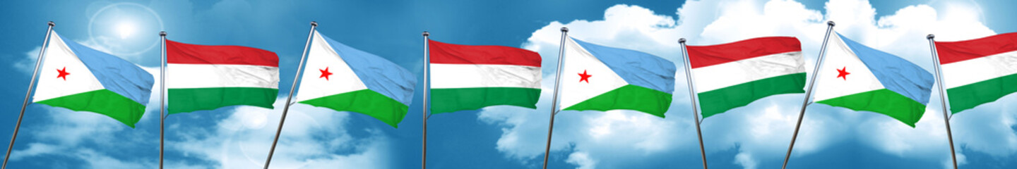 Djibouti flag with Hungary flag, 3D rendering