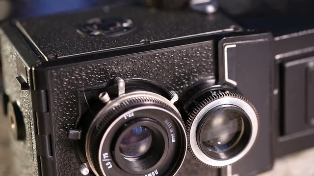 macro shot of medium format old film camera