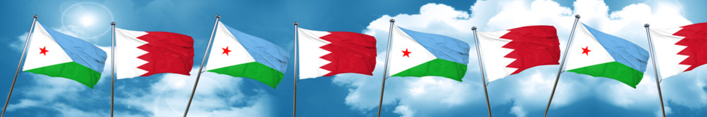 Djibouti flag with Bahrain flag, 3D rendering