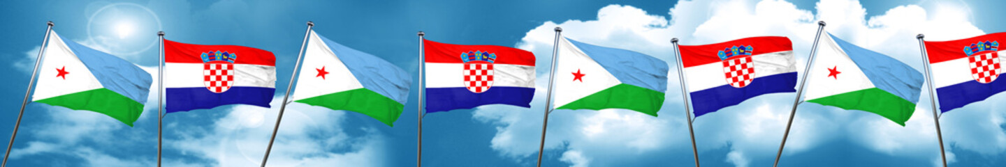 Djibouti flag with Croatia flag, 3D rendering