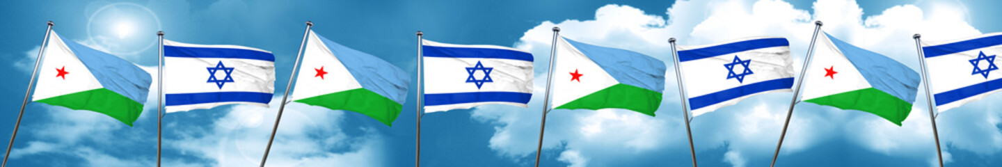 Djibouti flag with Israel flag, 3D rendering