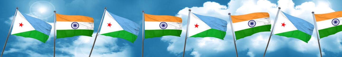 Djibouti flag with India flag, 3D rendering