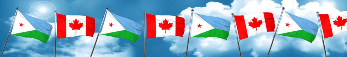 Djibouti flag with Canada flag, 3D rendering