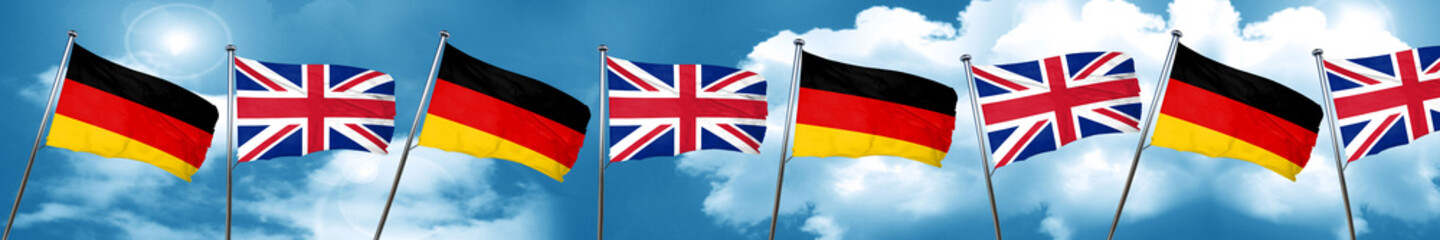 German flag with Great Britain flag, 3D rendering