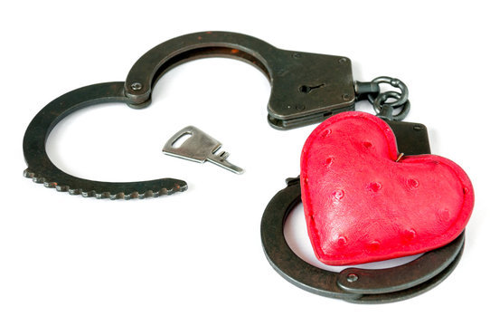 Red Heart In Handcuffs And A Number Of Key