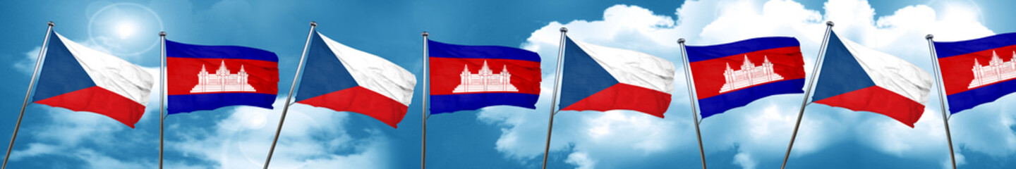czechoslovakia flag with Cambodia flag, 3D rendering