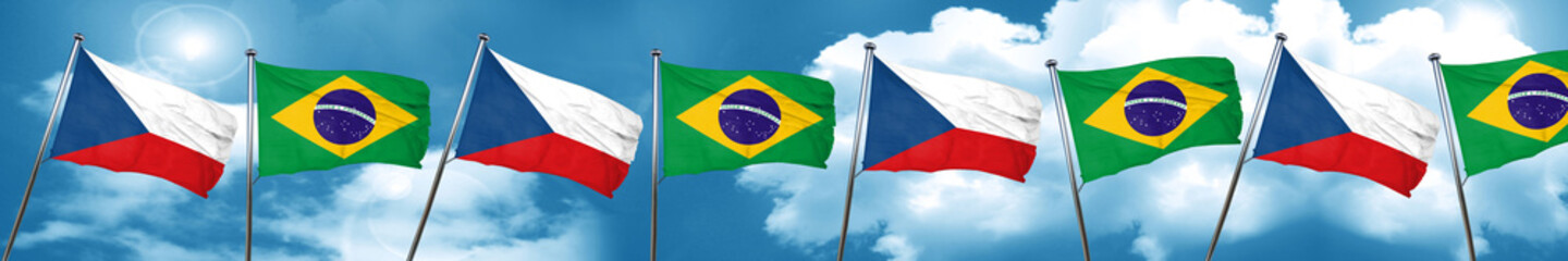 czechoslovakia flag with Brazil flag, 3D rendering