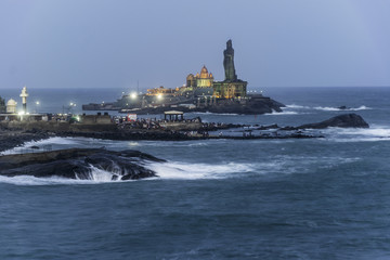 Night shot of Vivekananda memorial at Kanyakumari on the southern tip of India 