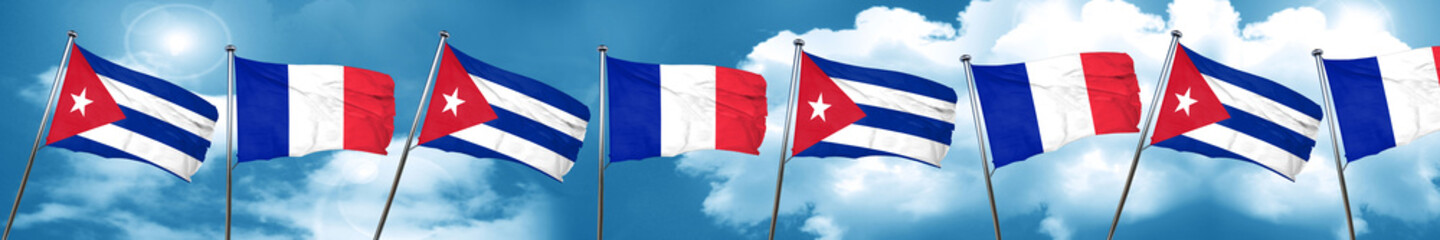 Cuba flag with France flag, 3D rendering