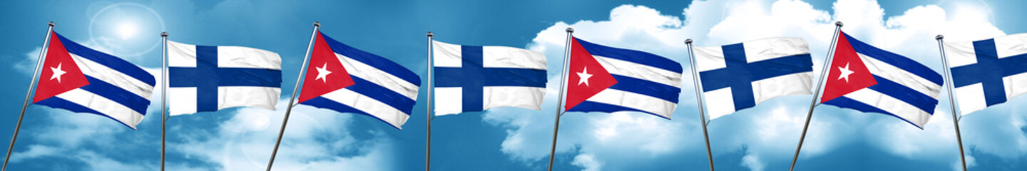 Cuba flag with Finland flag, 3D rendering
