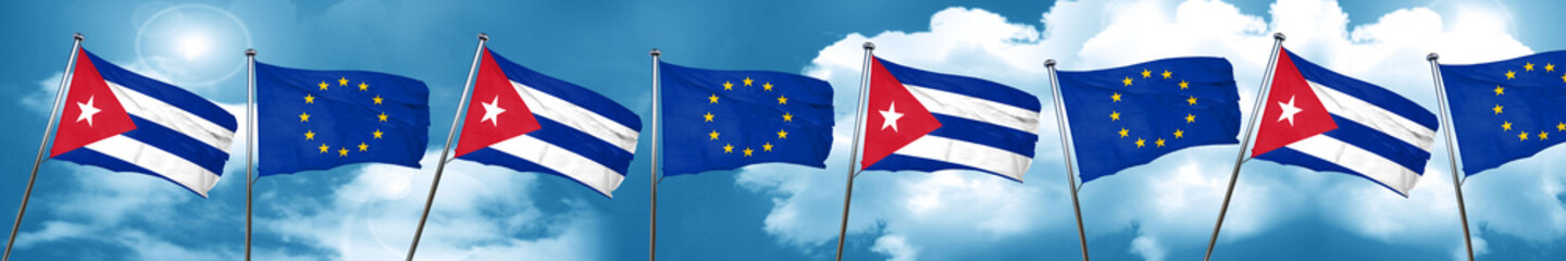 Cuba flag with european union flag, 3D rendering