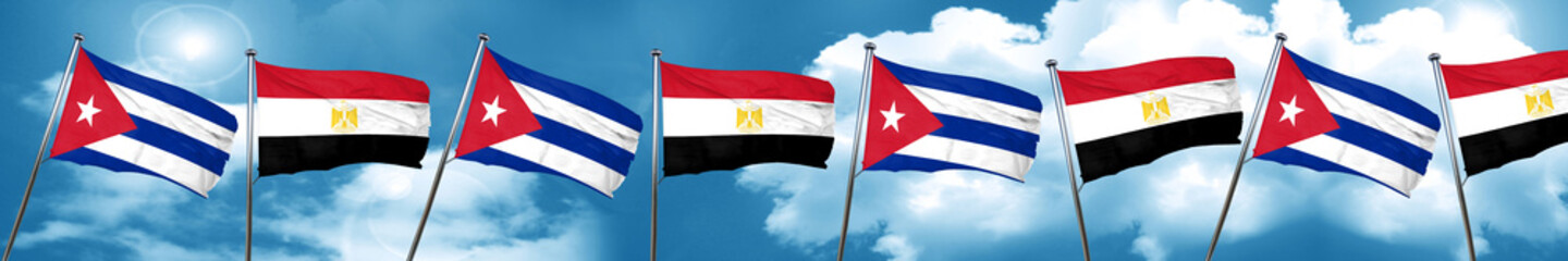 Cuba flag with egypt flag, 3D rendering