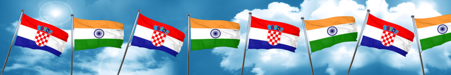 croatia flag with India flag, 3D rendering