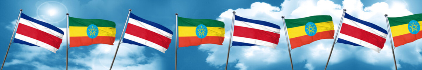Costa Rica flag with Ethiopia flag, 3D rendering