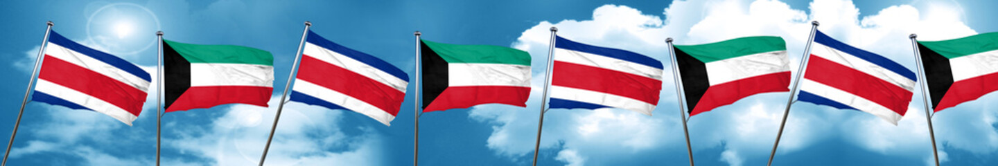 Costa Rica flag with Kuwait flag, 3D rendering