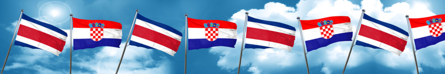 Costa Rica flag with Croatia flag, 3D rendering