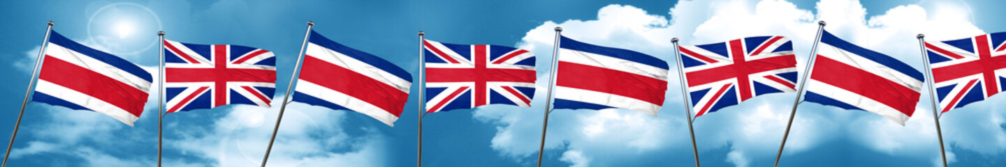 Costa Rica flag with Great Britain flag, 3D rendering