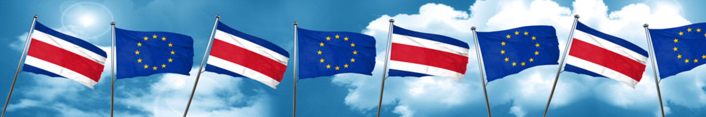 Costa Rica flag with european union flag, 3D rendering