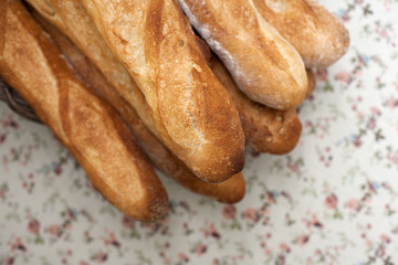 Freshly baked French sticks in a Bakery