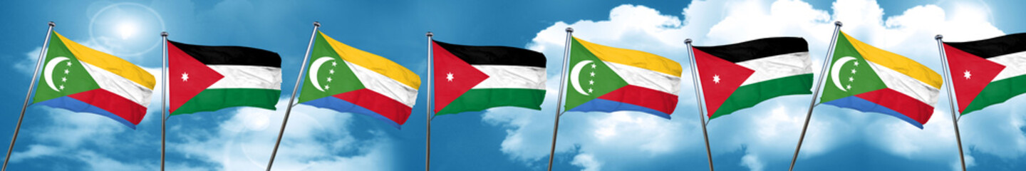 Comoros flag with Jordan flag, 3D rendering