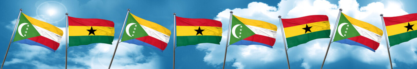 Comoros flag with Ghana flag, 3D rendering