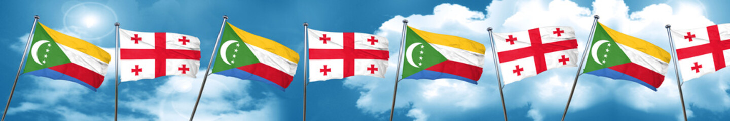 Comoros flag with Georgia flag, 3D rendering