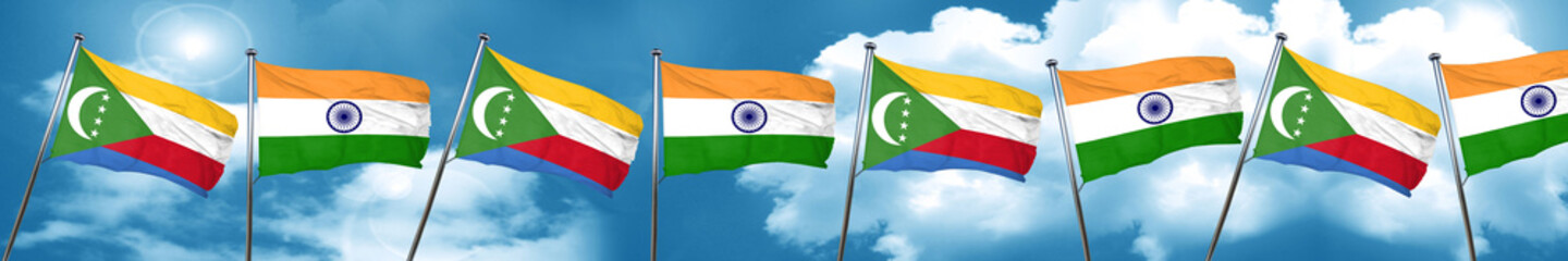 Comoros flag with India flag, 3D rendering
