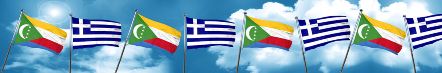 Comoros flag with Greece flag, 3D rendering