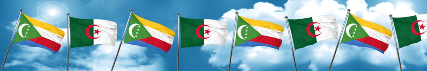 Comoros flag with Algeria flag, 3D rendering