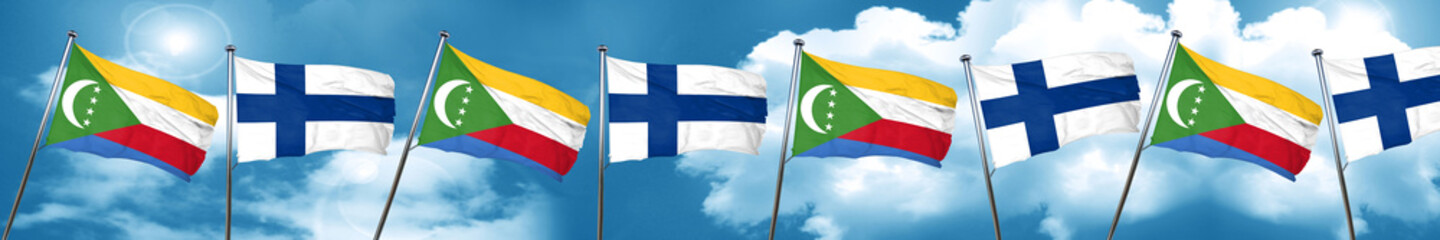 Comoros flag with Finland flag, 3D rendering