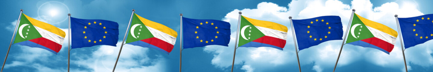 Comoros flag with european union flag, 3D rendering