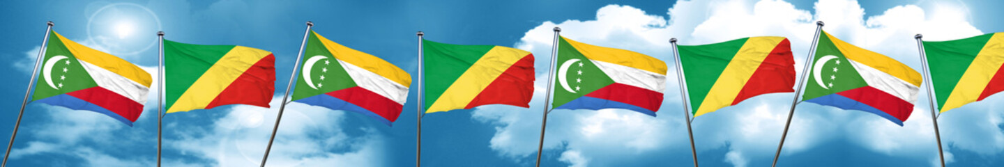 Comoros flag with congo flag, 3D rendering