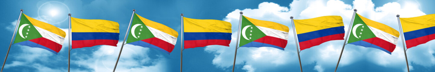 Comoros flag with Colombia flag, 3D rendering