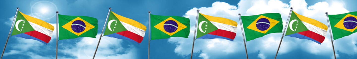 Comoros flag with Brazil flag, 3D rendering