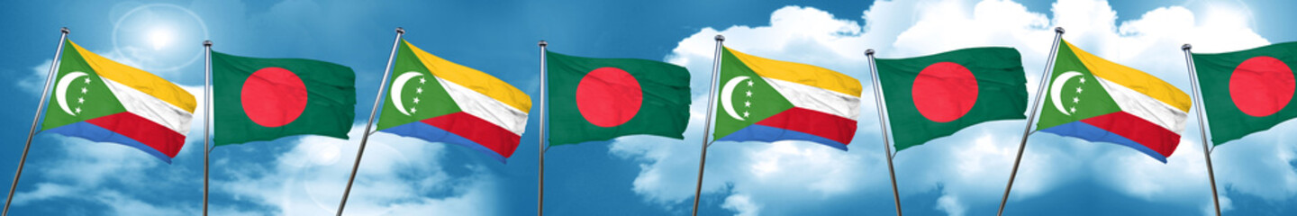 Comoros flag with Bangladesh flag, 3D rendering