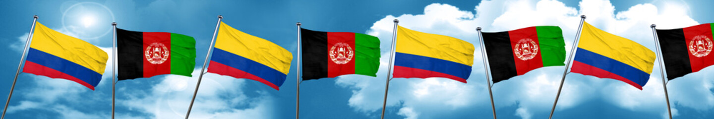 Colombia flag with afghanistan flag, 3D rendering