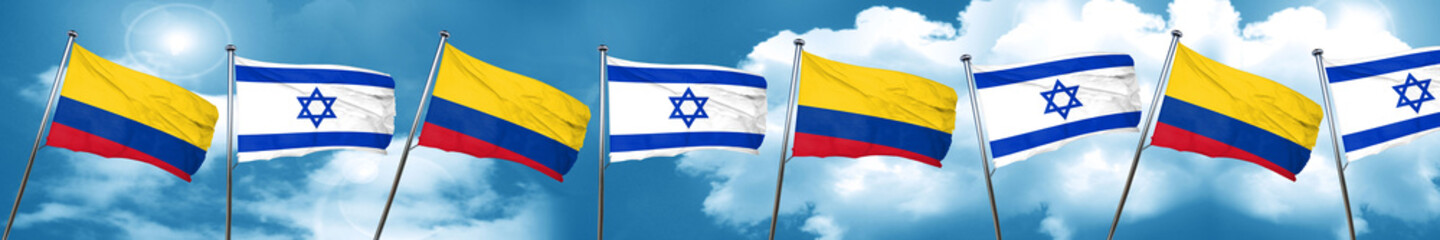 Colombia flag with Israel flag, 3D rendering