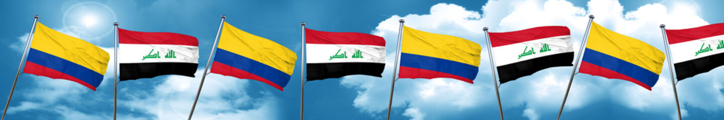 Fototapeta na wymiar Colombia flag with Iraq flag, 3D rendering