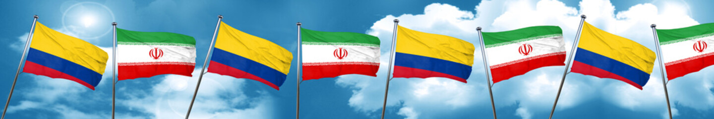 Colombia flag with Iran flag, 3D rendering