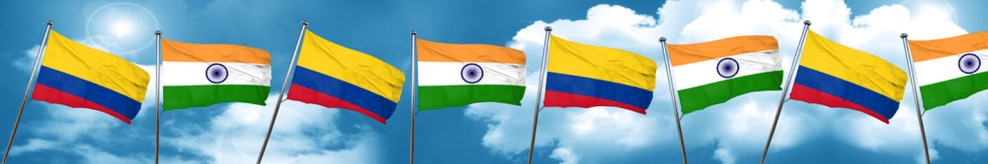Fototapeta na wymiar Colombia flag with India flag, 3D rendering