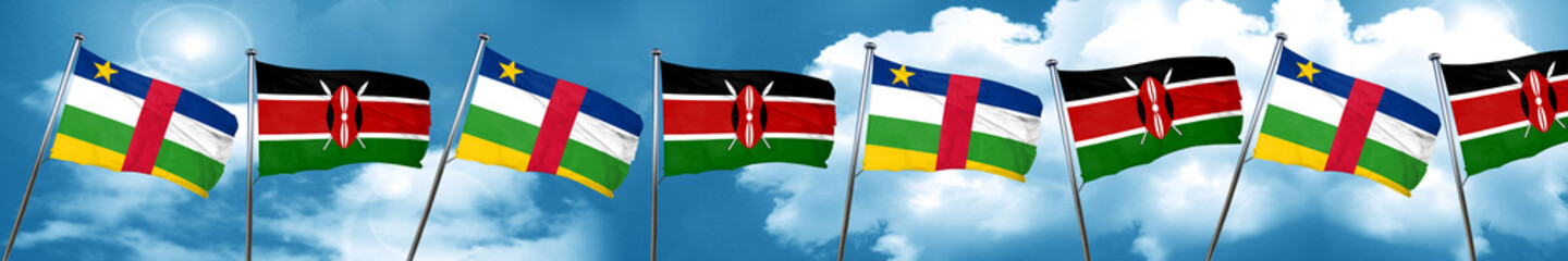 Central african republic flag with Kenya flag, 3D rendering
